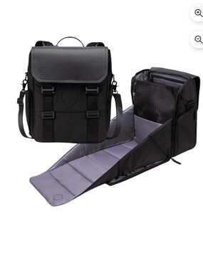 Baby diaper bag:   Black Convertible Messenger Bag with Padded Interior